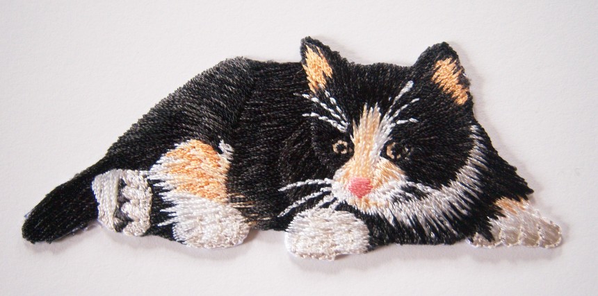 Wrights Black/Peach Cat Applique