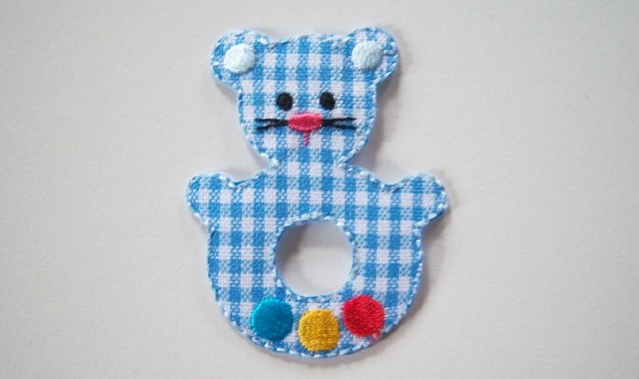 Blue Gingham Bear Applique