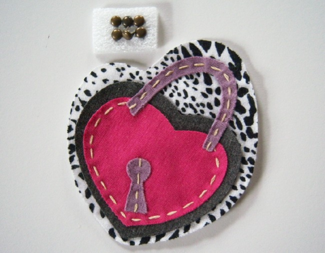 Heart/Lock/Brads Applique