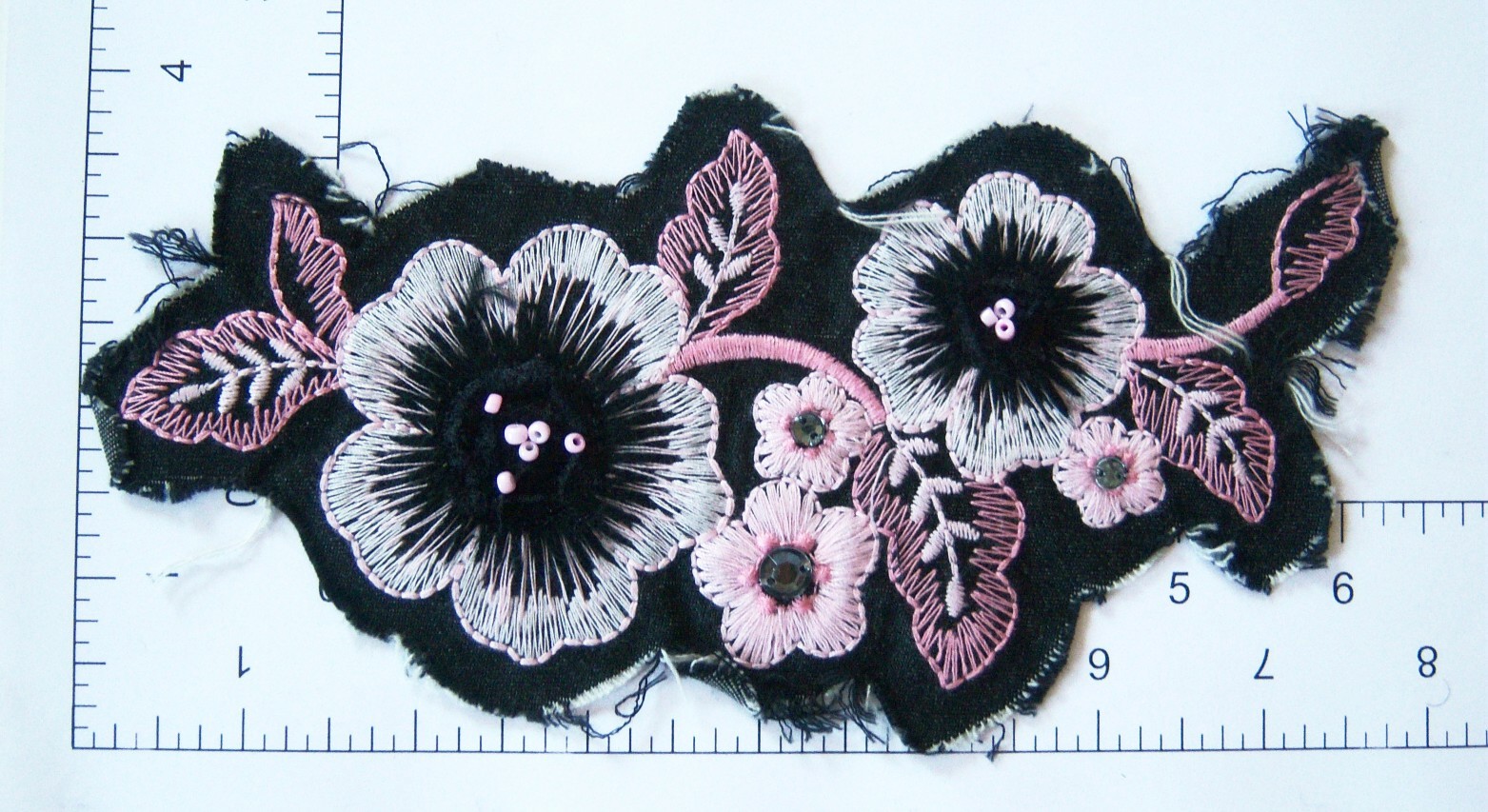 Black/Pink Bead 8" Iron On Applique