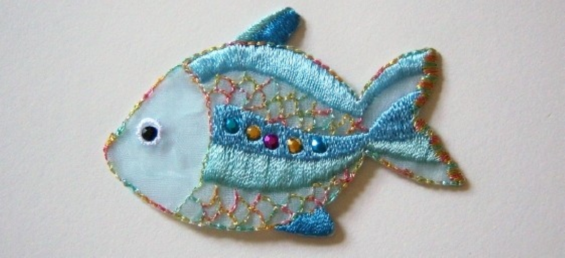 Blue Beaded Fish Applique