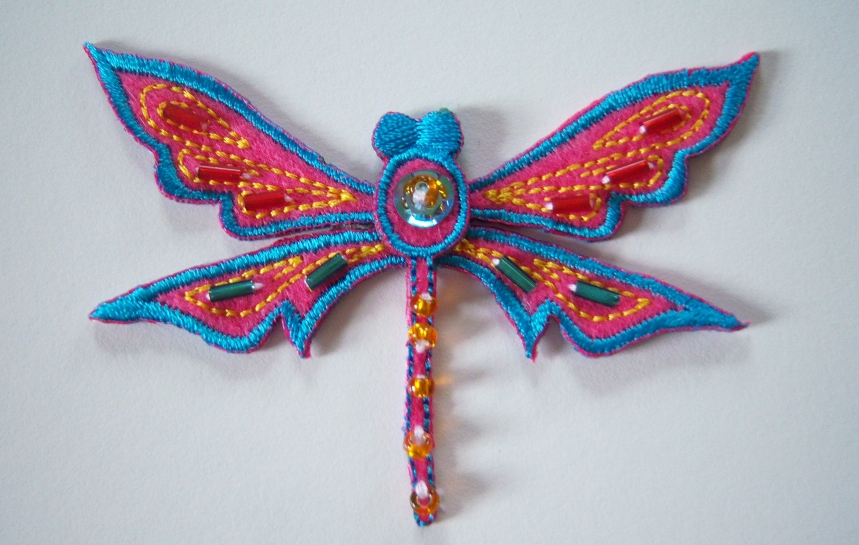 Turquoise/Pink Bead Dragonfly Applique