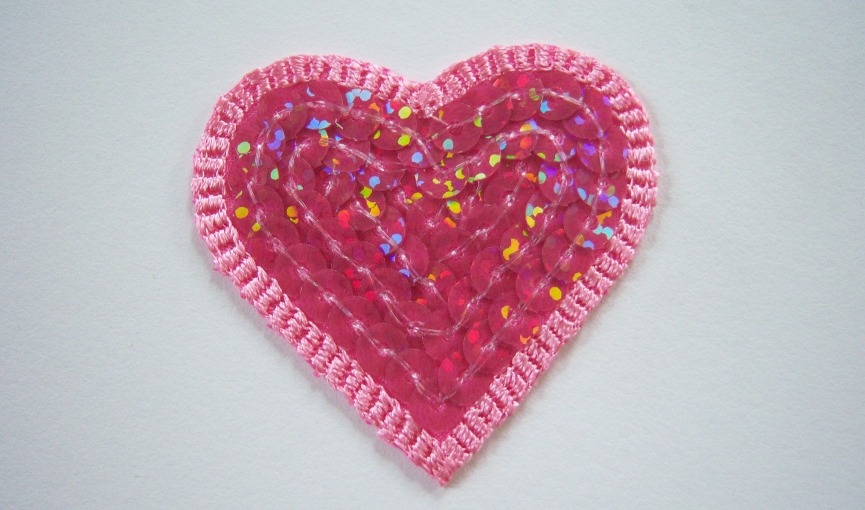 Wrights Pink Sequin Heart Applique