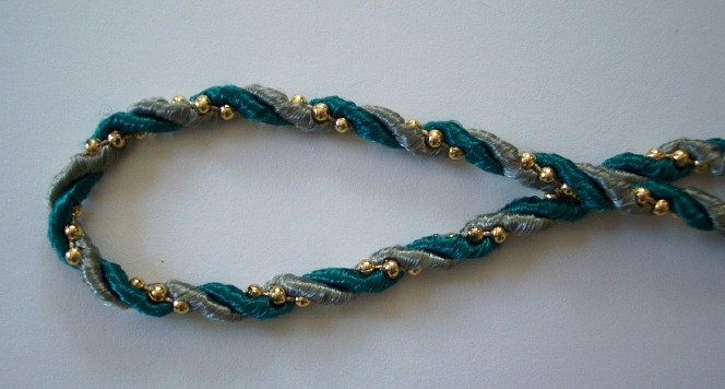 Teal/Grey/Gold Metallic Bead 3/16" Cord