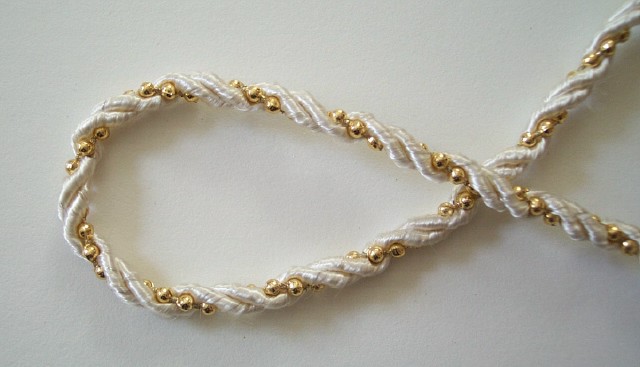 White/Gold Metallic Bead 3/16" Cord