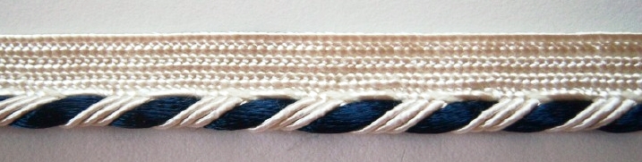 Natural/Navy Satin 5/32" Striped Piping