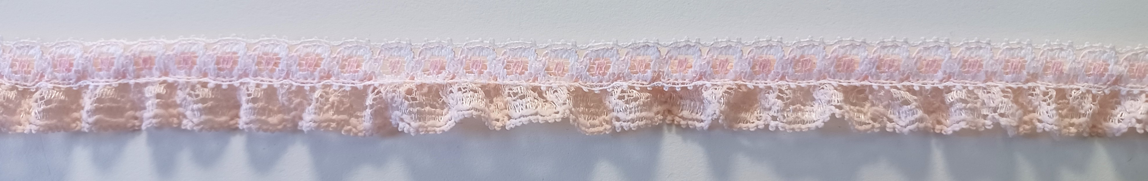 White/Pink 3/4" Ruffled Lace