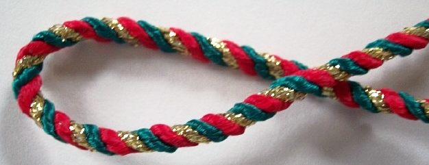 Red/Green/Gold Wired Metallic 3/16" Cord