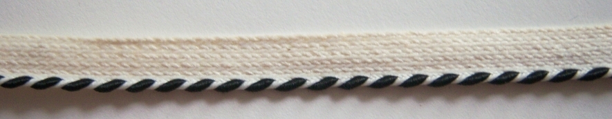 Shiny Black/Natural 3/32" Striped Piping