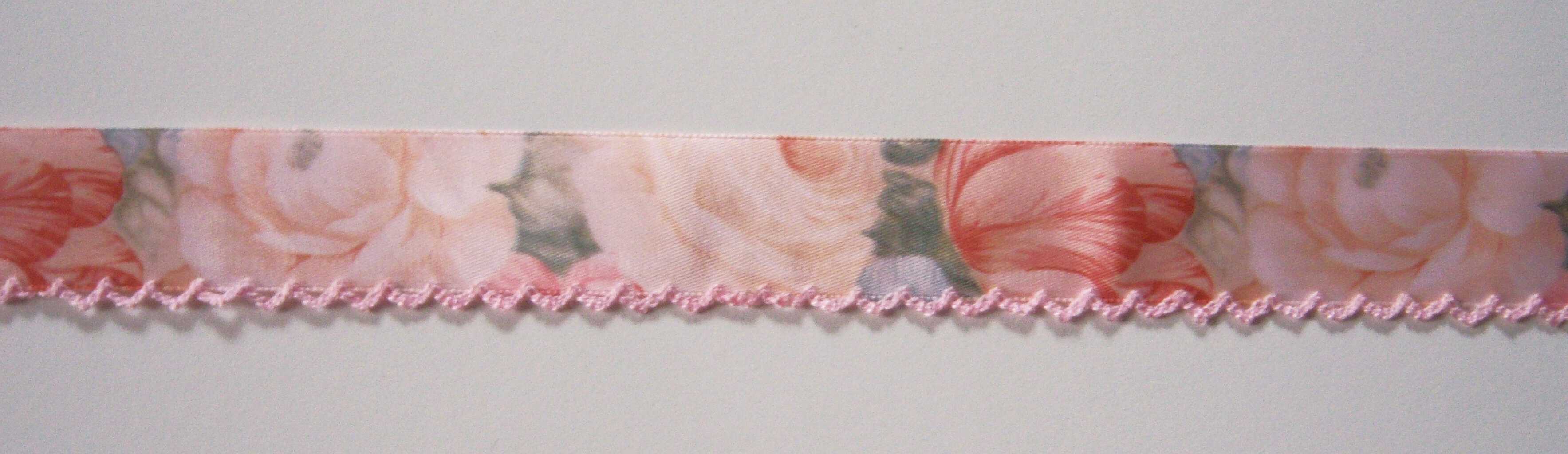 Pink Picot Edge Floral Satin 1" Ribbon