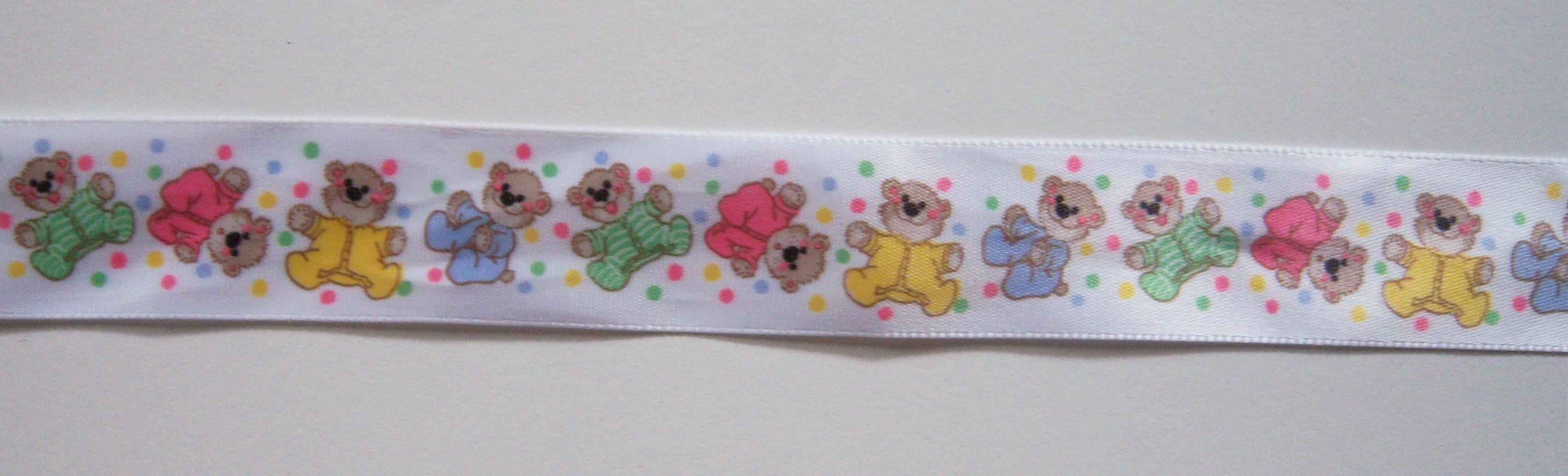 White/Pajama Bears 15/16" Satin Ribbon