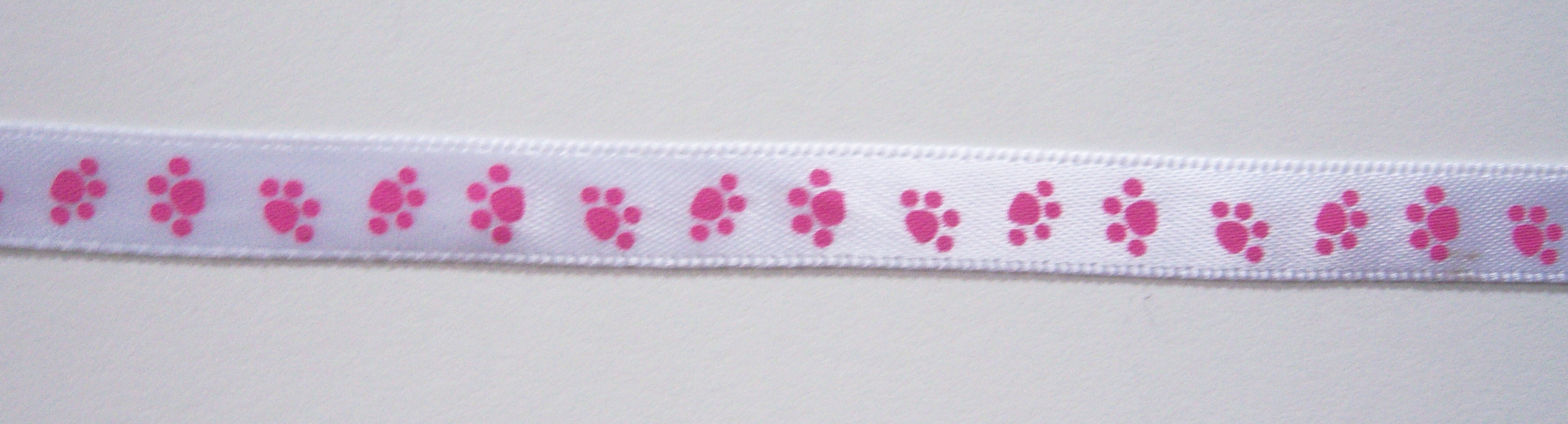 White/Rasberry Paws 3/8" Satin Ribbon