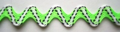 Neon Green/White/Black 1/2" Rick Rack