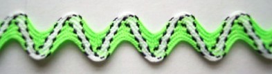 Neon Green/White/Black 1/2" Rick Rack