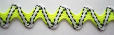 Neon Yellow/White/Black 1/2" Rick Rack