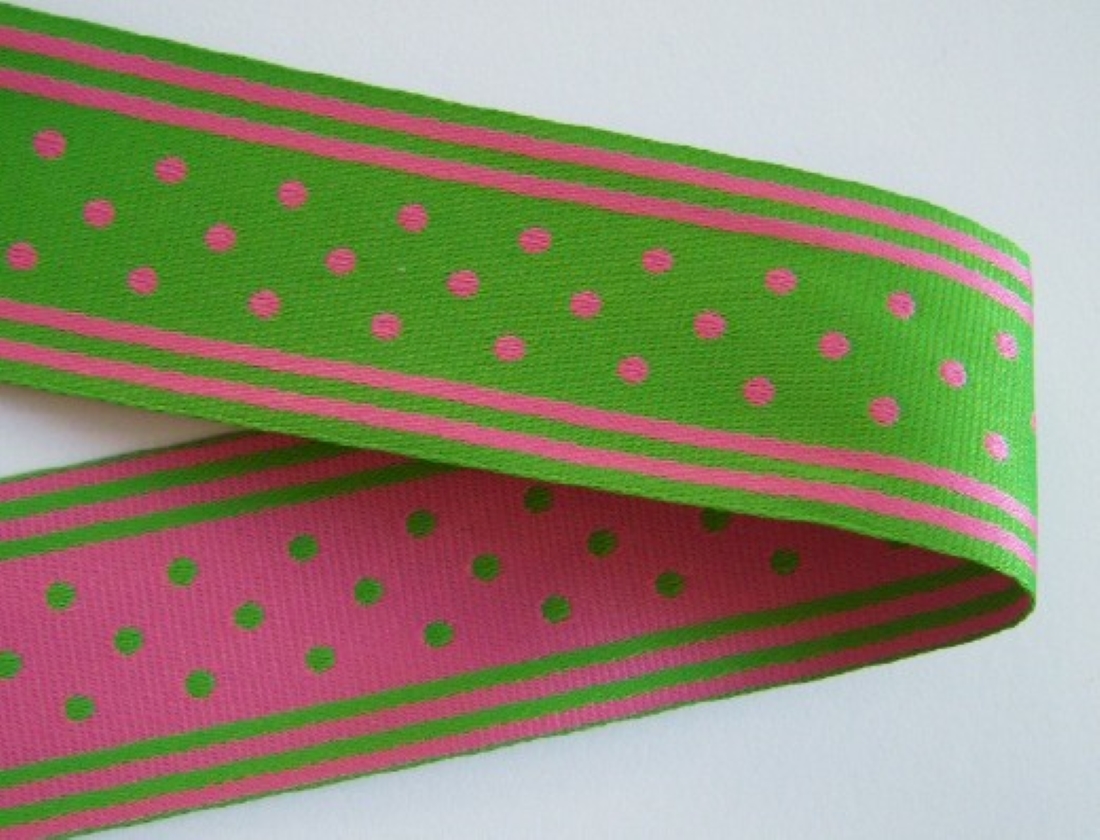 Apple/Hot Pink 1 1/2" Dots/Stripes Ribbon
