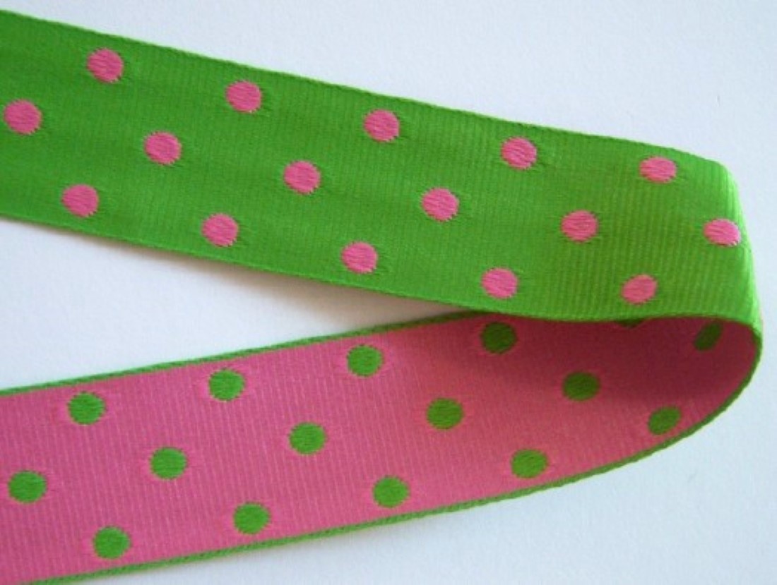 Apple/Hot Pink 1" Dots Ribbon