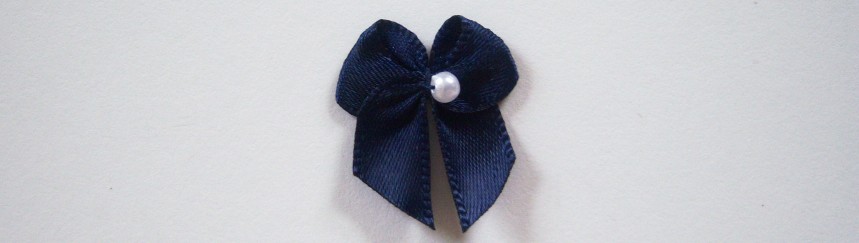 Navy Satin Pearl Bow