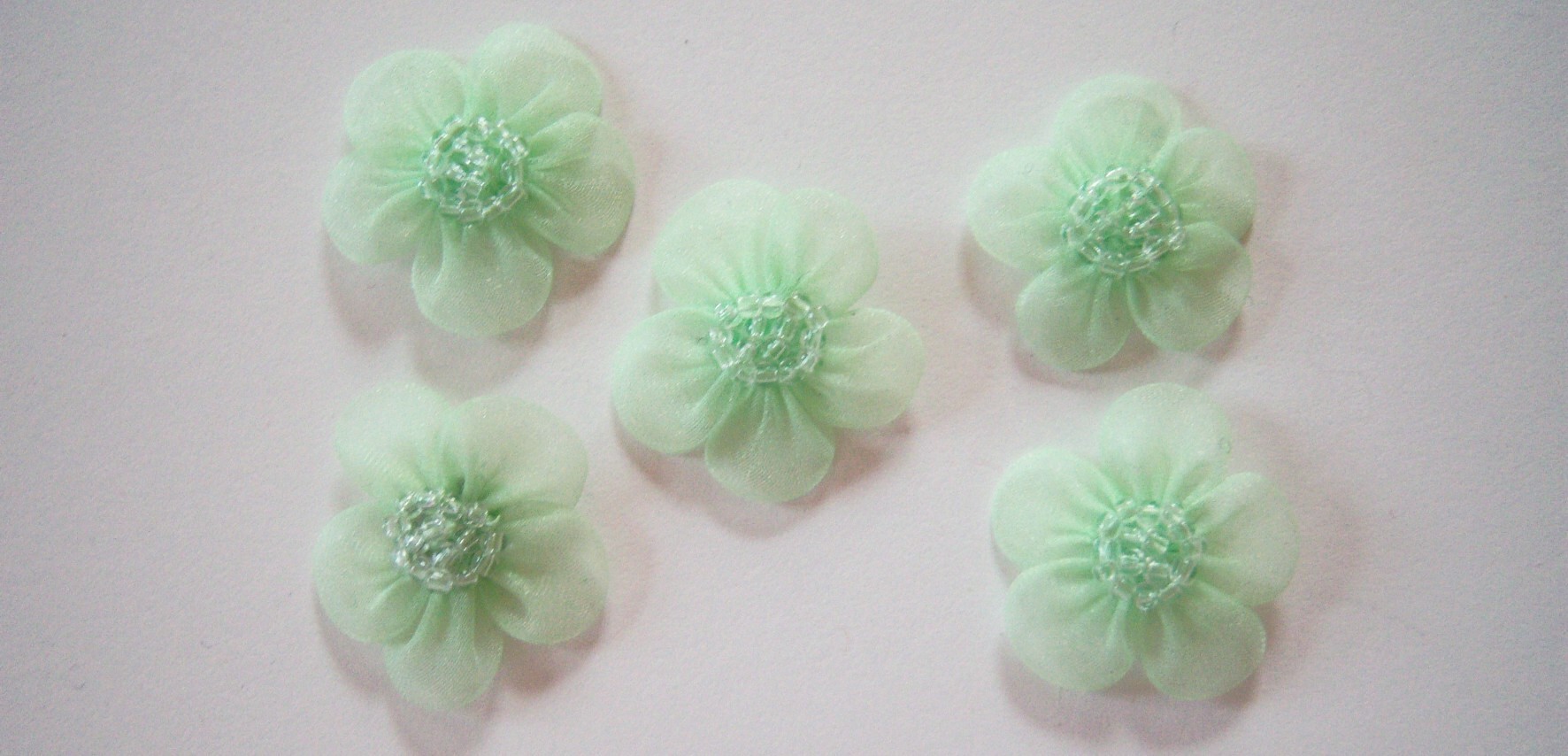 Green Five Organza Beaded Flower 1" Set