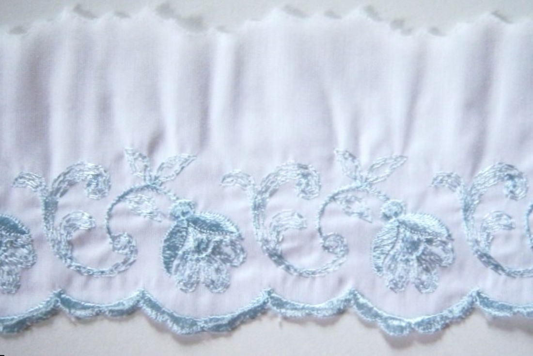 White/Blue Embroidered 2 3/4" Batiste