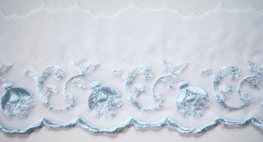 White/Blue Embroidered 2 3/4" Organza