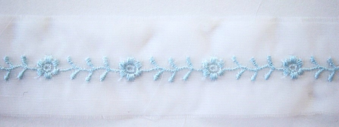 White/Blue Embroidered 1 1/4" Organza