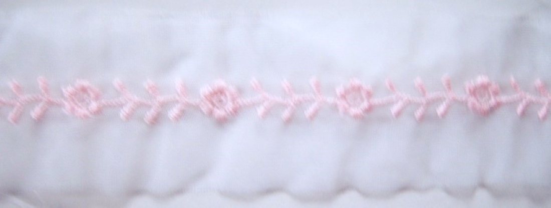 White/Pink Embroidered 1 1/4" Organza