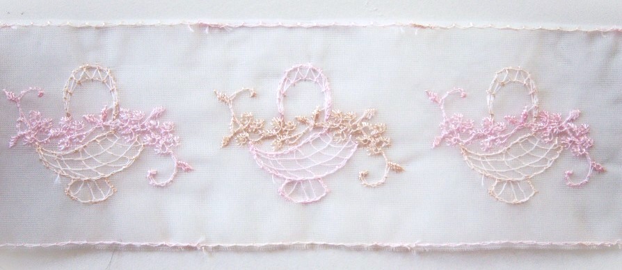 White/Pink/Tan 2 1/4" Organza