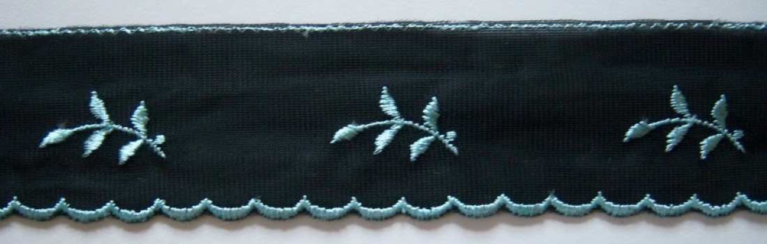 Black/Ice Blue Embroidered 1 5/8" Tricot