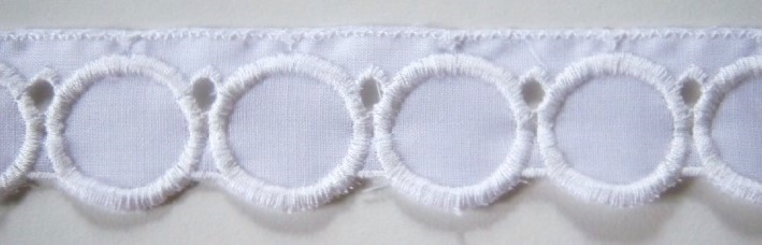 White 1 1/8" Embrd Circles Cotton