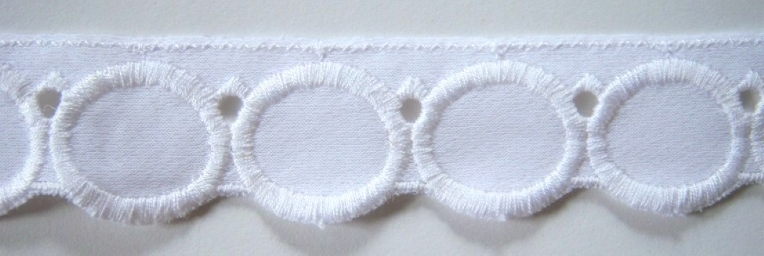 White 1 1/8" Embrd Circles Tricot