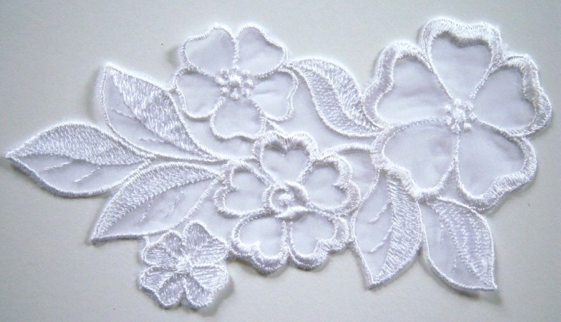 White Organza 7 3/4" Embroidered Applique