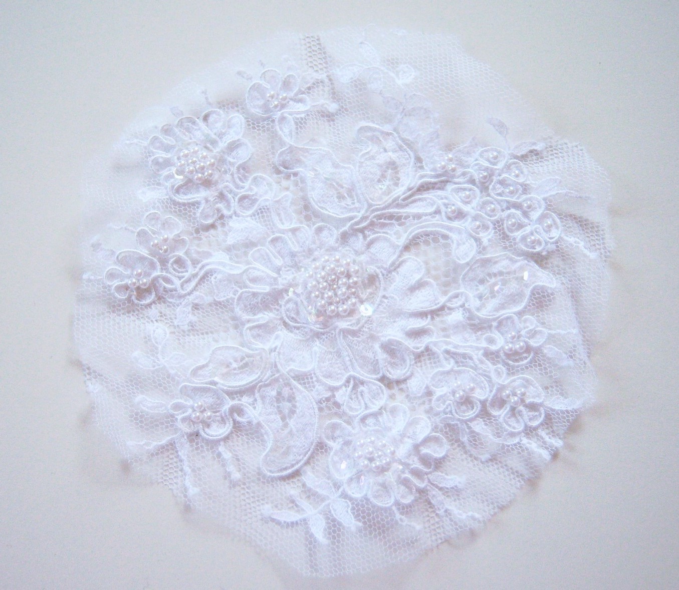 White Clear Sequin/Bead Tulle Applique