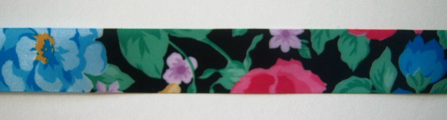 Black/Blue Floral 1" Poly Ribbon