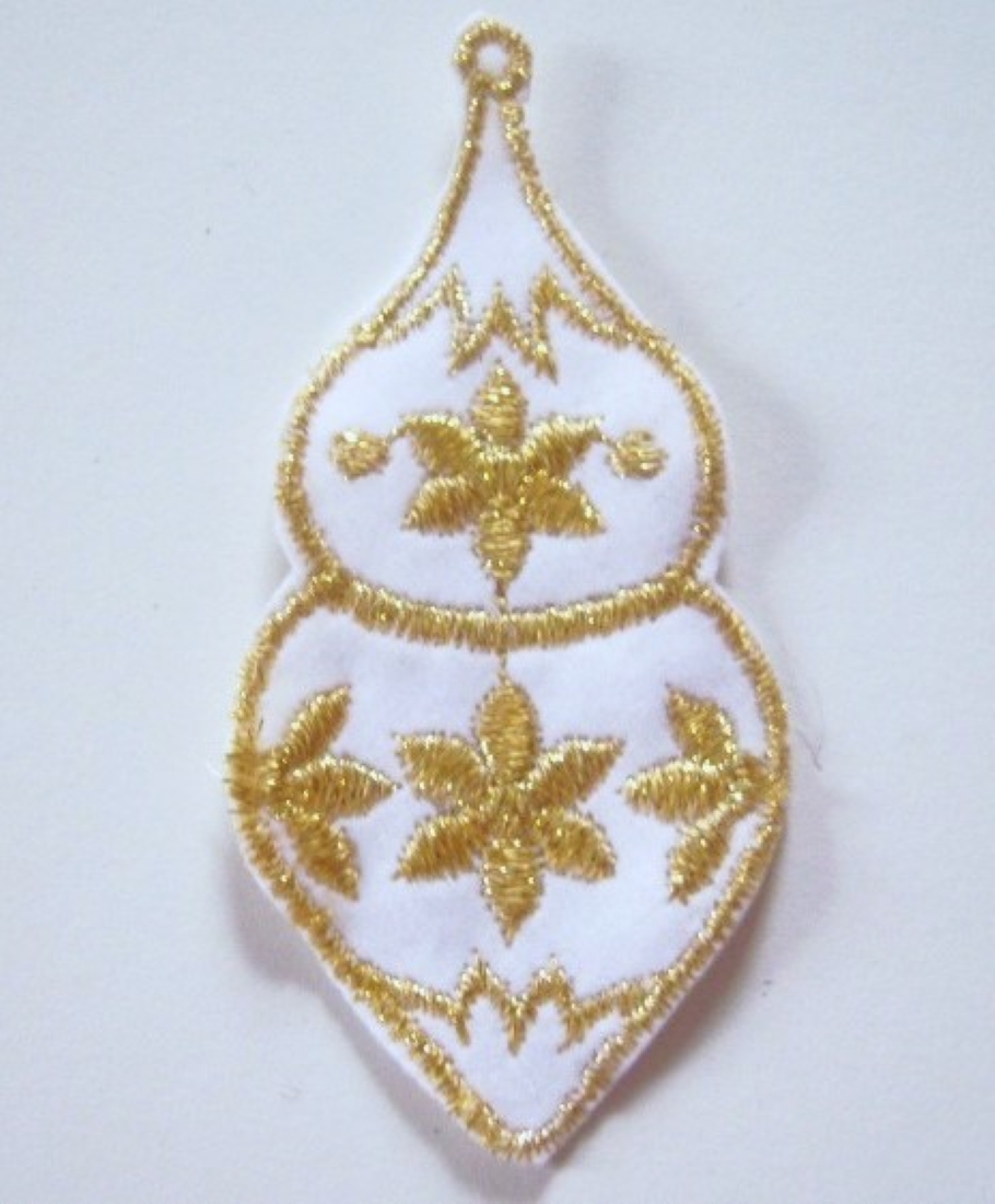 White/Gold Metallic Sew On 3 3/4" Ornament