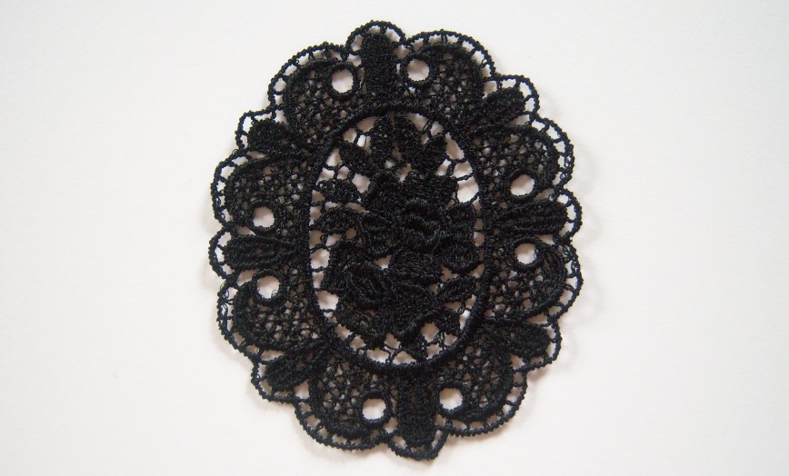 Black Medallion Venise Lace Applique