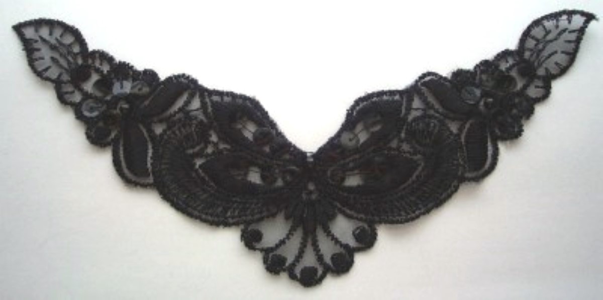Black Sequin/Bead 8" Organza Applique