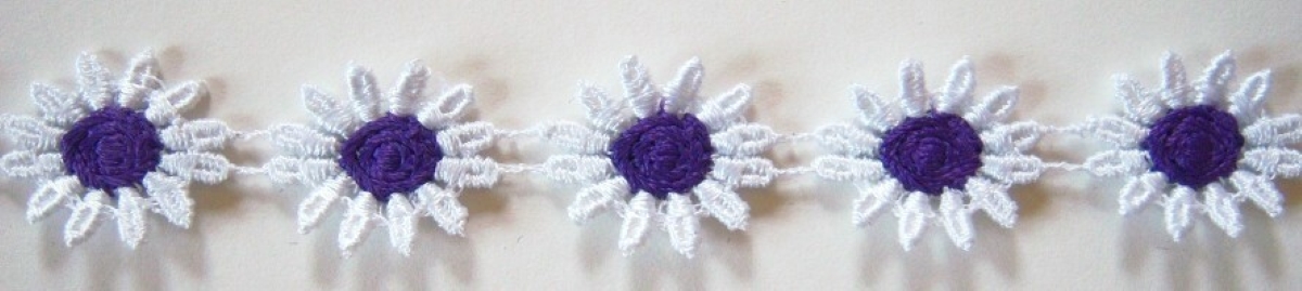 White/Purple Daisy 7/8" Venise Lace