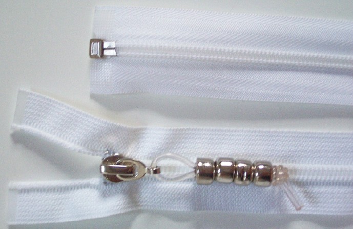 White YKK 28" Coil Nickel 4 Bead Pull Separating Zipper