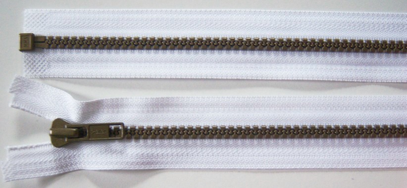 White YKK 21" Vislon Separating Zipper