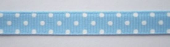 Lt. Blue/White Dot 3/8" Grosgrain Ribbon