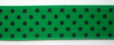 Emerald/Black Dot 1" Grosgrain Ribbon