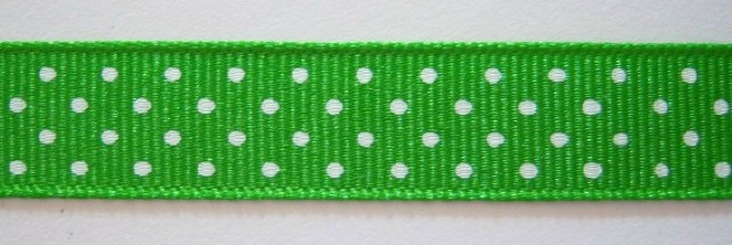 Apple Green/White Dot 5/8" Grosgrain Ribbon