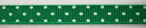Emerald/White Dot 3/8" Grosgrain Ribbon