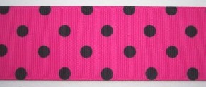 Shocking Pink/Black Dot 1 1/2" Grosgrain Ribbon