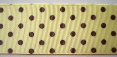 Pale Yellow/Brown Dot 1 1/2" Grosgrain Ribbon