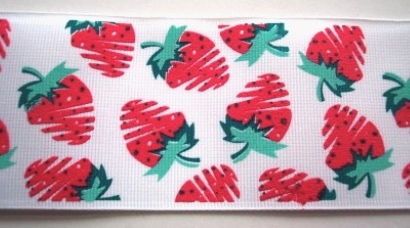 White/Strawberries 2 1/4" Grosgrain Ribbon