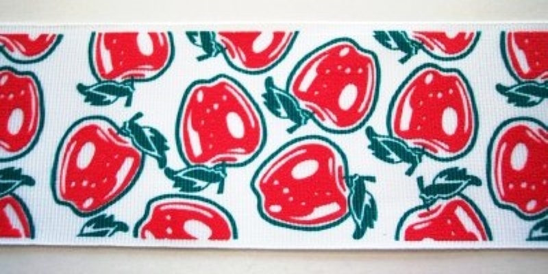 White/Apples 2 1/4" Grosgrain Ribbon
