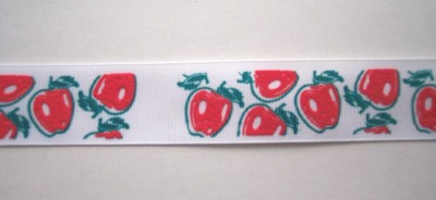 White/Apples 7/8" Grosgrain Ribbon