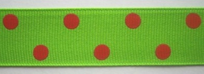 Apple Green/Red Dot 1" Grosgrain Ribbon